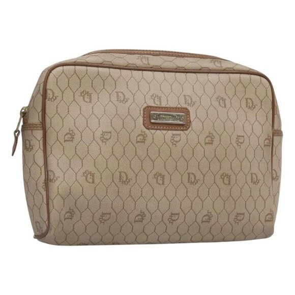 Christian Dior Honeycomb Canvas Clutch Bag PVC Beige Auth ep9141 - Picture 1 of 16